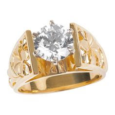 a yellow gold ring with a diamond in the center