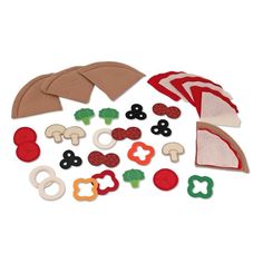 an assortment of felt food items on a white background