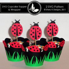 cupcake toppers with ladybugs on them