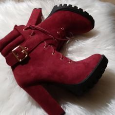 Boots Fall Red High Heel Mid-calf Boots, Red Fitted Mid-calf Boots With High Heel, Burgundy Ankle-high Winter Boots, Ankle Lace Up Boots, Open Toe Ankle Boots, Red Ankle-high Boots With 4-inch Heel, Red Pointed Toe Boots With 4-inch Heel, Low Heel Ankle Boots, Lace Booties