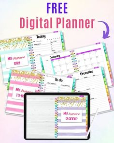 the free printable digital planner is displayed on a computer screen with text overlay