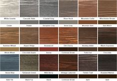 the color chart for woodgrain, which includes different shades and colors to choose from