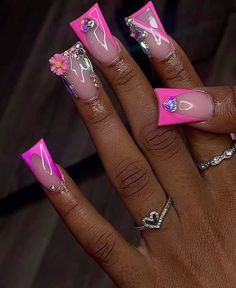 Girly Acrylic, Nails Inspired, Girly Acrylic Nails, Cute Acrylic Nail Designs, Dope Nail Designs, Nail Idea, Disney Nails, Bling Acrylic Nails, Short Acrylic Nails Designs