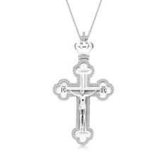 18K White Gold Crucifix Cross Pendant With Budded Edges and Diamond Detailing
The iconic crucifix is taken to a new level in beauty and meaning. Fashioned in 18K white gold, this traditional style is embellished with diamond-cut detailing flowing into pointed budded edges. The depth and texture grabs the eye, while the polished finish makes the piece shine. This exceptional look was designed to be worn daily and on special occasions. 
0.62 carat
18k white gold
﻿We offer a Free vir Luxury Cross Pendant With Prong Setting, Luxury White Gold Cross Necklace, White Gold Crucifix With Diamond Cut, White Gold Diamond-cut Crucifix Jewelry, White Gold Diamond Cut Crucifix Jewelry, Luxury Crucifix Cross Necklace For Formal Occasions, Luxury White Gold Cross Necklace For Formal Occasions, Luxury Diamond Accented Crucifix Cross Necklace, Luxury White Gold Cross Necklace With Diamond Accents