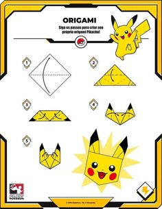 an origami pokemon paper craft with different shapes and sizes, including the pikachu