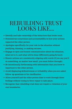 a blue poster with the words, rebuding trust looks like