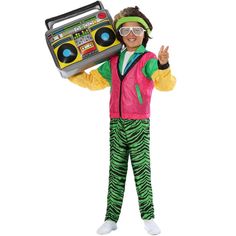 a person in a costume holding a boombox