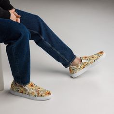 Who says that guys don't like floral patterns? These yellow and orange flower shoes are fresh and cheerful, ideal for guys who like to be original and are not afraid of wearing colors. Ideal for spring summer outdoor activities, summer vacations at the beach, festivals or simply lounging at home. Made for comfort and ease, these Men's Slip-On Canvas Shoes are stylish and the ideal piece for completing an outfit. Equipped with removable soft insoles and rubber outsoles. *  100% polyester canvas u Comfortable Casual Slip-ons For Summer, Comfortable Slip-on Sneakers For Summer, Comfortable Slip-on Sneakers With Round Toe For Summer, Summer Canvas Slip-on Sneakers, Casual Summer Canvas Shoes With White Sole, Casual Flat Bottom Summer Sneakers, Casual Canvas Shoes With White Sole For Summer, Casual Spring Canvas Shoes With Flat Bottom, Summer Casual Slip-ons With Rubber Sole