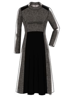 a drawing of a dress with long sleeves and an open back, in black and grey