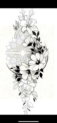 a black and white drawing of flowers