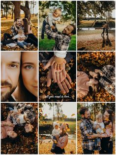 a collage of family photos in the fall leaves