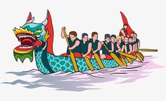 a group of people riding on top of a dragon boat