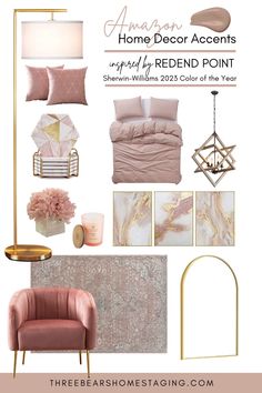 pink and gold bedroom decor with text that reads, home decor accents by the bedding point