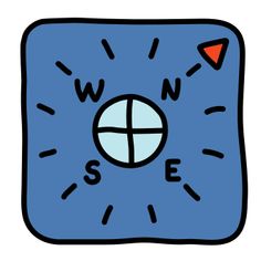 a blue square with the word wn on it and an arrow pointing to the center