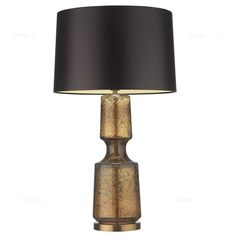 a table lamp with a black shade on it