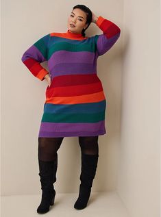 Mini Cotton Acrylic Sweater Dress, STRIPE MULTI Ladies Choice, Pink Cable Knit Sweater, Affordable Plus Size Clothing, Cowl Neck Hoodie, Acrylic Sweater, Ffa, Gorgeous Clothes, Dress Images, Dress Out