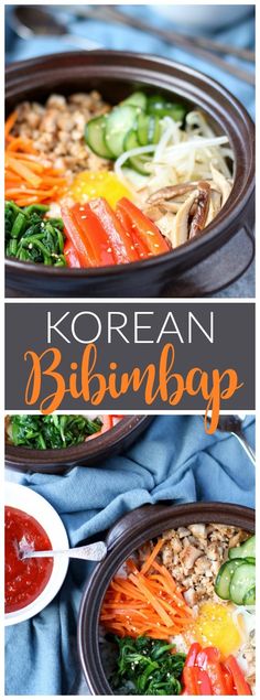 korean bibimbap with carrots, broccoli and other vegetables in it