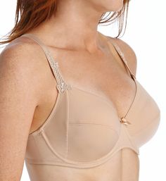 Guipure lace decorates the straps on this soft, multi-part underwire bra. Made of nylon/elastane/polyester/cotton. Multi-part, lined, unpadded underwire cups lift and round your bust. Transversal seaming shapes and supports. Side support panels help position breasts front and center. Sewn-on elastic at top of cup. Sewn-on elastic underband for added support. Center panel - tall, wide, with arched underside for high tummy comfort, with bow at top. Tall seamed sides and back feature sewn-on elasti Elegant Nursing Bra With Lace Trim And Underwire, Elegant Underwire Nursing Bra With Lace Trim, Elegant Lace Nursing Bra With Underwire, Fitted Lace Trim Nursing Bra, Classic Nursing Bra With Padded Full Cups, Elegant Lace Nursing Bra With Lace Trim, Elegant Lace Nursing Bra With Padded Cups, Elegant Full Coverage Bra With Lace Trim, Classic Underwire Bra With Adjustable Straps