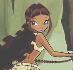 a cartoon girl with long hair holding a knife