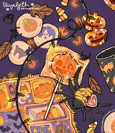 an image of halloween items on a purple background