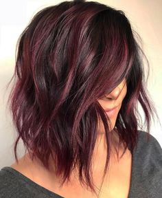 Choppy Burgundy Balayage Bob Brown With Red Highlights Burgundy, Brown Hair With Caramel And Purple Highlights, Mulled Wine Balayage Hair, Funky Short Haircuts For Women, Trendy Haircolors 2023, Hair Colors For Women Over 50, Undercuts For Women Medium Length, Red Bob Hairstyles, Spunky Hairstyles