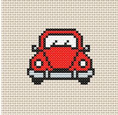 a cross stitch pattern with a red car on it's front and back end