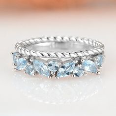 Gorgeous Vintage Inspired Aquamarine Ring Set ►Made of solid 925 sterling silver with rhodium finish. ►Sold as a set. ►Accented with lab-created aquamarines. ►Average band width: 2.4 mm (aquamarine ring), 1.3mm (twisted band). ►Average band thickness: 2mm. ►Half-eternity. ►Your sterling silver ring will not turn green itself and will not cause your skin to turn green. ►True to size. ►Engraving is available at additional cost, please contact me for details. ✓ 100% Nickel-Free ✓ Hypoallergenic ✓ C Aquamarine Wedding Band, Morganite Engagement Ring Oval, Aquamarine Wedding, Gemstone Engagement Ring, Popular Engagement Rings, Stacking Ring Set, Twisted Band, Aquamarine Ring, Gemstone Engagement