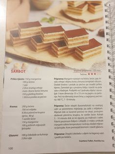 the recipe book is open and ready to be used for desserts, including cakes