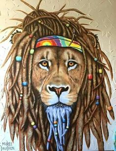 a drawing of a lion with dreadlocks on it's head and eyes