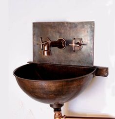 Artisanal Rustic Elegance Bathroom Fixture Mounted Bathroom Sink, Hammered Copper Sink, Copper Sink Bathroom, Copper Bathroom, Wall Mount Sink, Wall Mounted Sink, Brass Sink, Brass Patina, Copper Pendant Lights