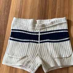 Cutest Tory Burch Rib Knit Shorts - Never Worn Size Small. Ribbed Knit Bottoms For Summer, Casual High Waist Ribbed Shorts, Chic Ribbed Short Length Bottoms, Casual High-waist Ribbed Shorts, Casual Striped Ribbed Bottoms, Short Knit Stretch Bottoms, Casual Knit Shorts, White Ribbed Casual Shorts, Fitted Knit Shorts