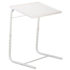 a white table with a metal frame on it's legs and an ironing board attached to the top