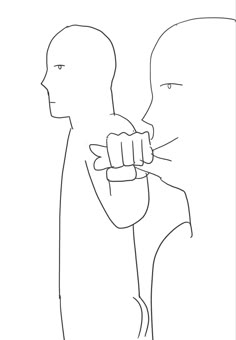 a line drawing of two people facing each other with one holding the other's hand