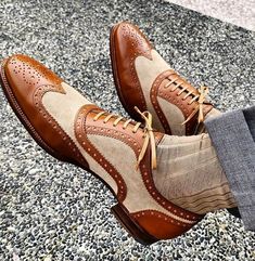 Handmade Mens Brown and Beige Suede Leather Dress Formal Shoes, Men Oxford Wingtip Brogue Lace up Shoes on Storenvy Spectator Shoes, Brogues Men, Wingtip Shoes, Custom Design Shoes, Dress Luxury, Men Suede, Oxford Shoes Men, I'm With The Band, Brogue Shoes