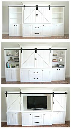 the instructions for how to build a barn door entertainment center