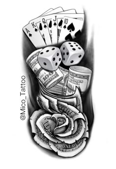 a tattoo design with dice and money on it