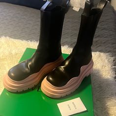 In Excellent Condition 100% Authentic Paid $1680 Used By One Very Clean Health Pic Lady No Smell Trend Pink Leather Sole Round Toe Boots, Pink Leather Boots With Lug Sole, Pink Boots With Leather Sole And Round Toe, Pink Round Toe Boots With Leather Sole, Designer Pink Boots With Round Toe, Designer Pink Round Toe Boots, Designer Pink Leather Boots, Bottega Veneta Shoes, Bottega Veneta