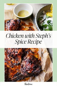 chicken with steph's spice recipe is shown on the cover of this cookbook