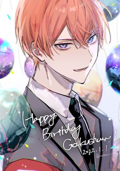 an anime character with red hair wearing a suit and tie