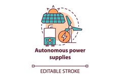 Autonomous power supplies concept icon. Sustainable smart house idea thin line illustration. Producing energy methods. Sun batteries and windmills. Vector isolated outline drawing. Editable stroke. ZIP file contains: EPS, JPG. If you are interested in custom design or want to make some adjustments to purchase the product, don't hesitate to contact us! bsd@bsdartfactory.com Battery Illustration, Power Concept, Smart House, Outline Drawing, Simple Illustration, Outline Drawings, Line Illustration, Zip File, Power Supply