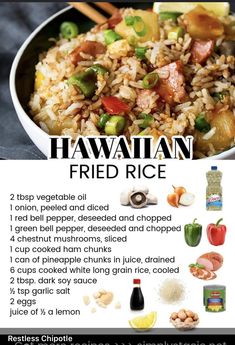 the recipe for hawaiian fried rice in a bowl