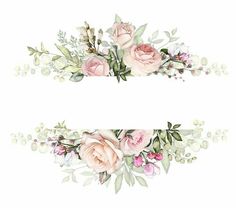 two floral banners with pink roses and greenery