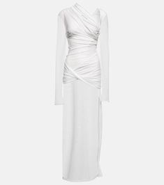 La Robe Piombone Tulle Maxi Dress in White - Jacquemus | Mytheresa Jacquemus Dress, Expensive Dresses, Tulle Maxi Dress, Designer Dresses For Women, Asymmetric Neckline, White Outfits, White Maxi Dresses, Sheer Dress, Curator Style