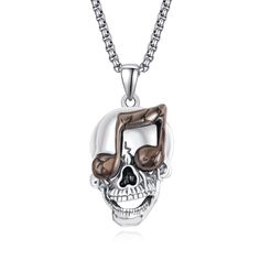 PRICES MAY VARY. 【SKULL DESGIN】 - Gothic punk style necklace refined craftsmanship for a masculine look, simple and impressive. Music symbols and skulls make this necklace rock and roll and unique. It will give you the courage and strength to face all the challenges of the unknown and feel free to be yourself. 【MATERIAL】 - Music note necklace is made of high quality 925 sterling silver. Nickel-free, Lead-free, Cadmium-free, Hypoallergenic, Safe for any skin. It can be suitable to wear for longti Music Note Necklace, Skull Head, Mens Jewelry Necklace, Professional Jewelry, Skull Necklace, Skull Pendant, Skull Jewelry, Mens Pendant, Gorgeous Gift