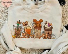 Disney Halloween Coffee Sweatshirt, Mickey Halloween Sweatshirt Disney Graphic Print Sweatshirt For Fall, Casual T-shirt For Disney Fan Events In Fall, Halloween Bleached Shirts, Disney World Halloween Outfit, Disney Halloween Pumpkin, Mickey And Minnie Halloween, Coffee Witch, Minnie Mouse Dress Up, Disney Character Shirts