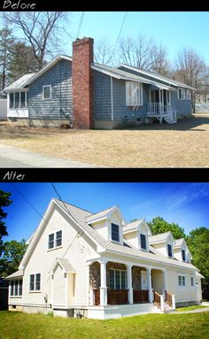 before and after pictures of a house in the same color as it appears on this page