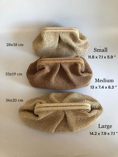 three different types of purses are shown with measurements for the size and shape,