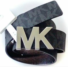 Michael Kors Men Leather Belt Black With Mk Printed Signature On Another Side Black Smooth Belt. 5 Holes To Adjust Fits Most Sizes. Buckle With Silver Metal Hardware Mk Logo With Stud Closure Size 34, 36, 38 Available Mk Monogram, Wide Leather Belt, Michael Kors Men, Mk Logo, Black Leather Belt, Brown Belt, Leather Gifts, Belt Black, Genuine Leather Belt