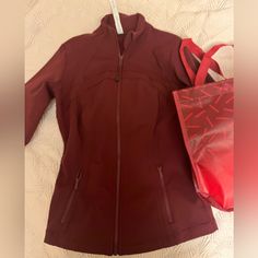 This Jacket Is Brand New, Never Worn With No Tags Red Activewear For Fall Sports, Red Activewear For Sports In Fall, Red Athleisure Outerwear For Workout, Red Functional Winter Activewear, Red Athleisure Outerwear With Pockets, Red Athleisure Outerwear For Fall, Red Fall Activewear For Gym, Red Fitted Athleisure Outerwear, Red Activewear For Gym In Fall