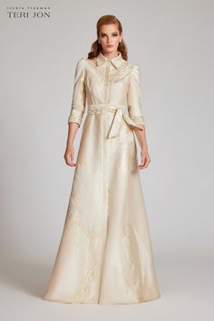 Metallic Jacquard Shirtdress Gown Brocade Gown, Holiday Party Tops, Elegant Shirt Dress, Tie Up Dress, Gown Gold, Wedding Backdrops, Teri Jon, Mother Of Groom Dresses, Black Tie Affair